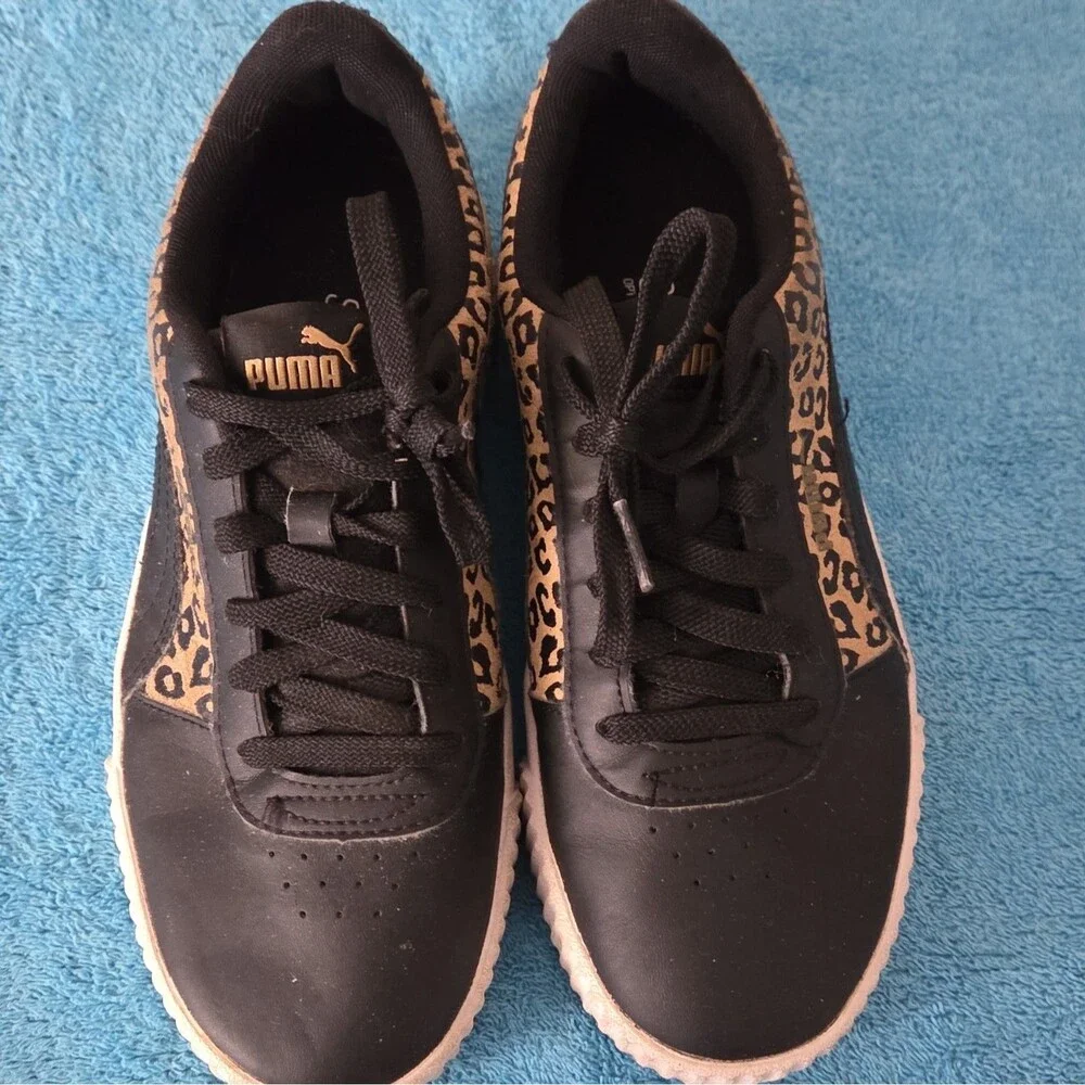 PUMA Low Top Lace-Up Sneaker Leopard Print Black/Beige/White Rubber Sole